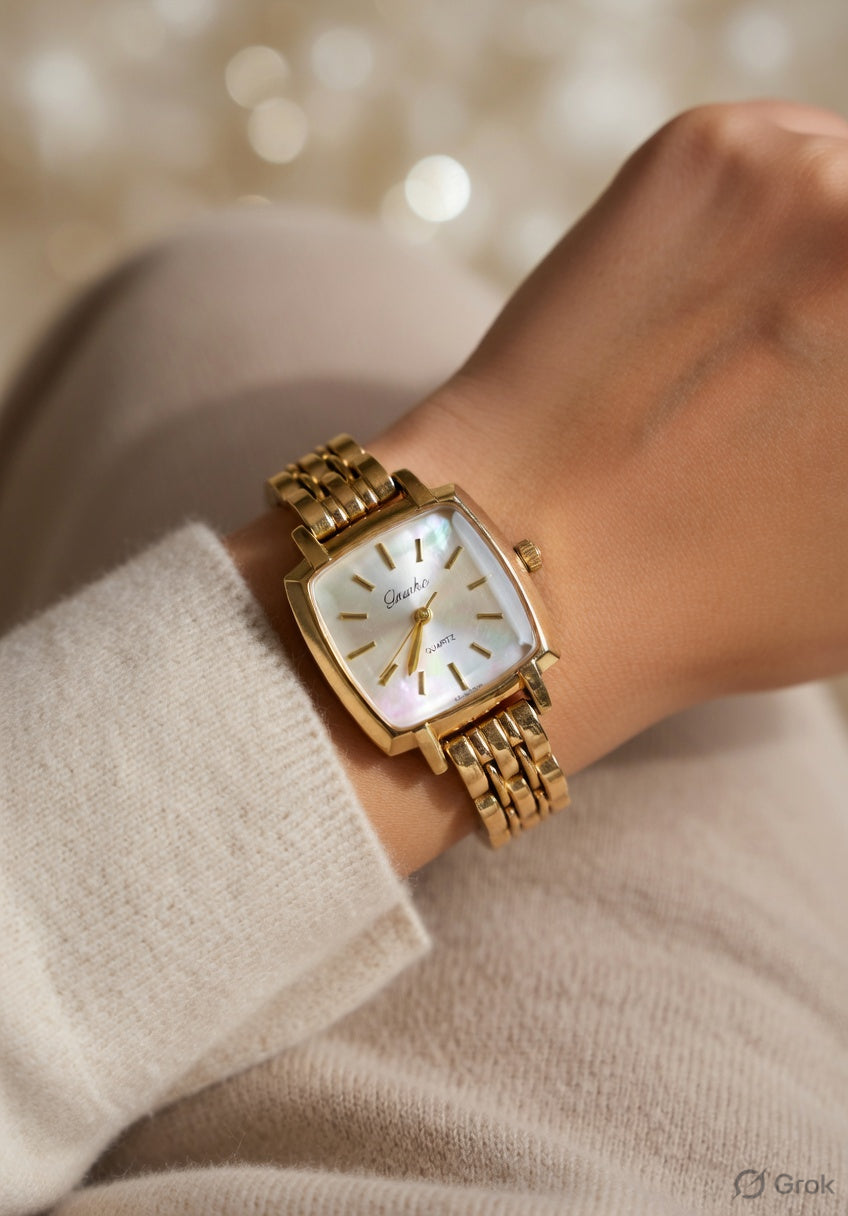 Square dial ladies watch-vintage watch-anti tarnish watch with white and green dial