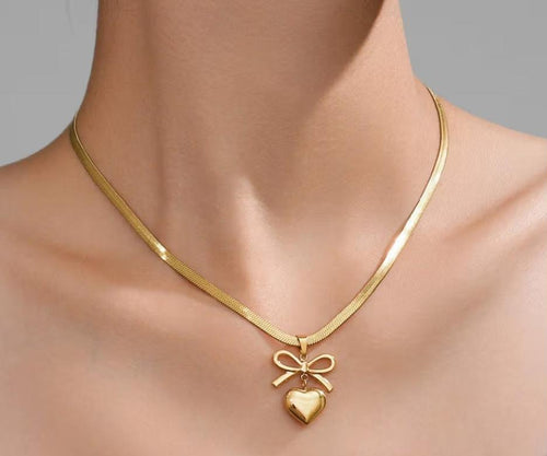 Bow and heart snake chain anti tarnish